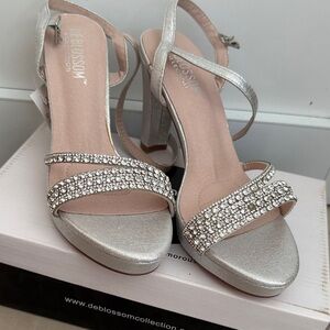 De Blossom Collection Silver Embellished Heels